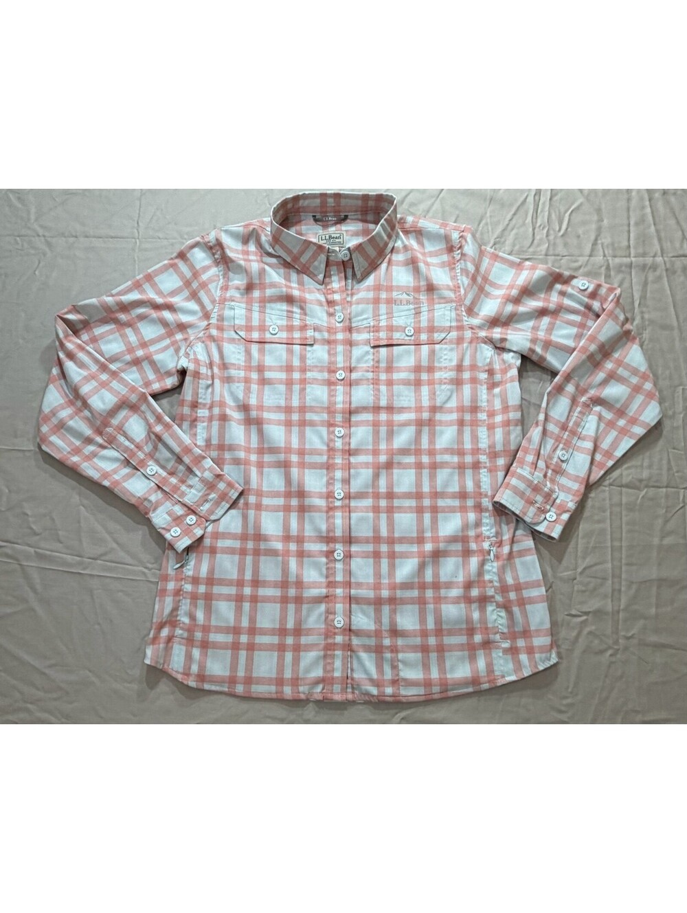 L.L.Bean No Fly Zone Women’s S Pink Plaid Insect Repellent Hiking Shirt